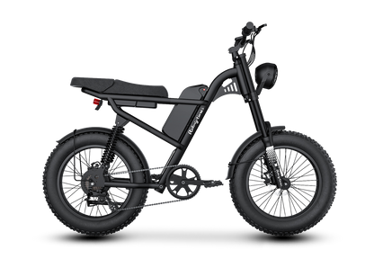 Riding’times Z8 Pro electric bike studio side view in black with dual batteries and rear rack