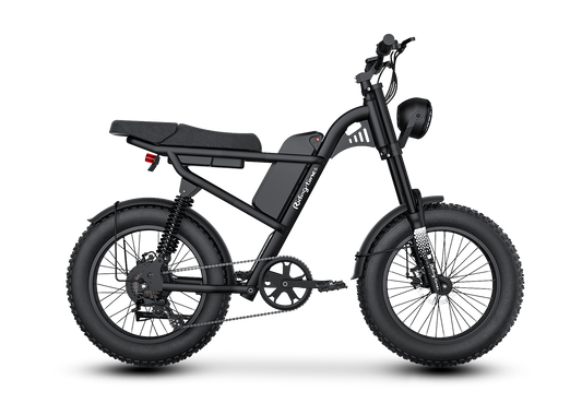 Riding’times Z8 Pro electric bike studio side view in black with dual batteries and rear rack