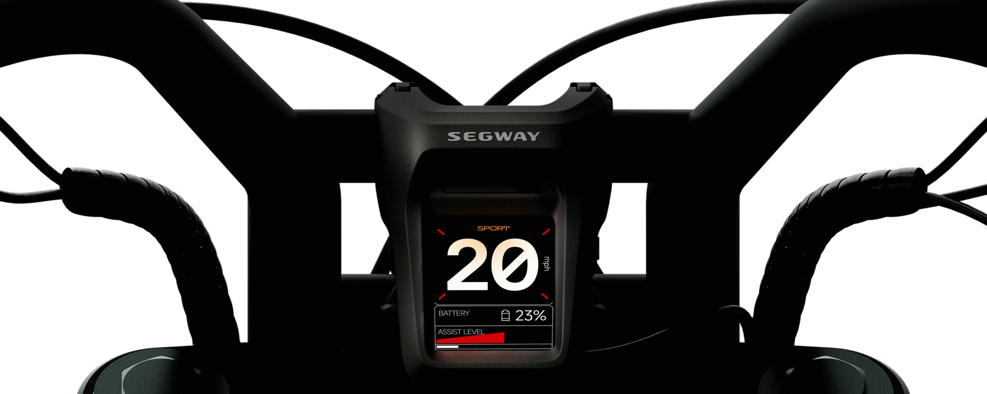 Segway handlebar with digital display showing '20' on a white background