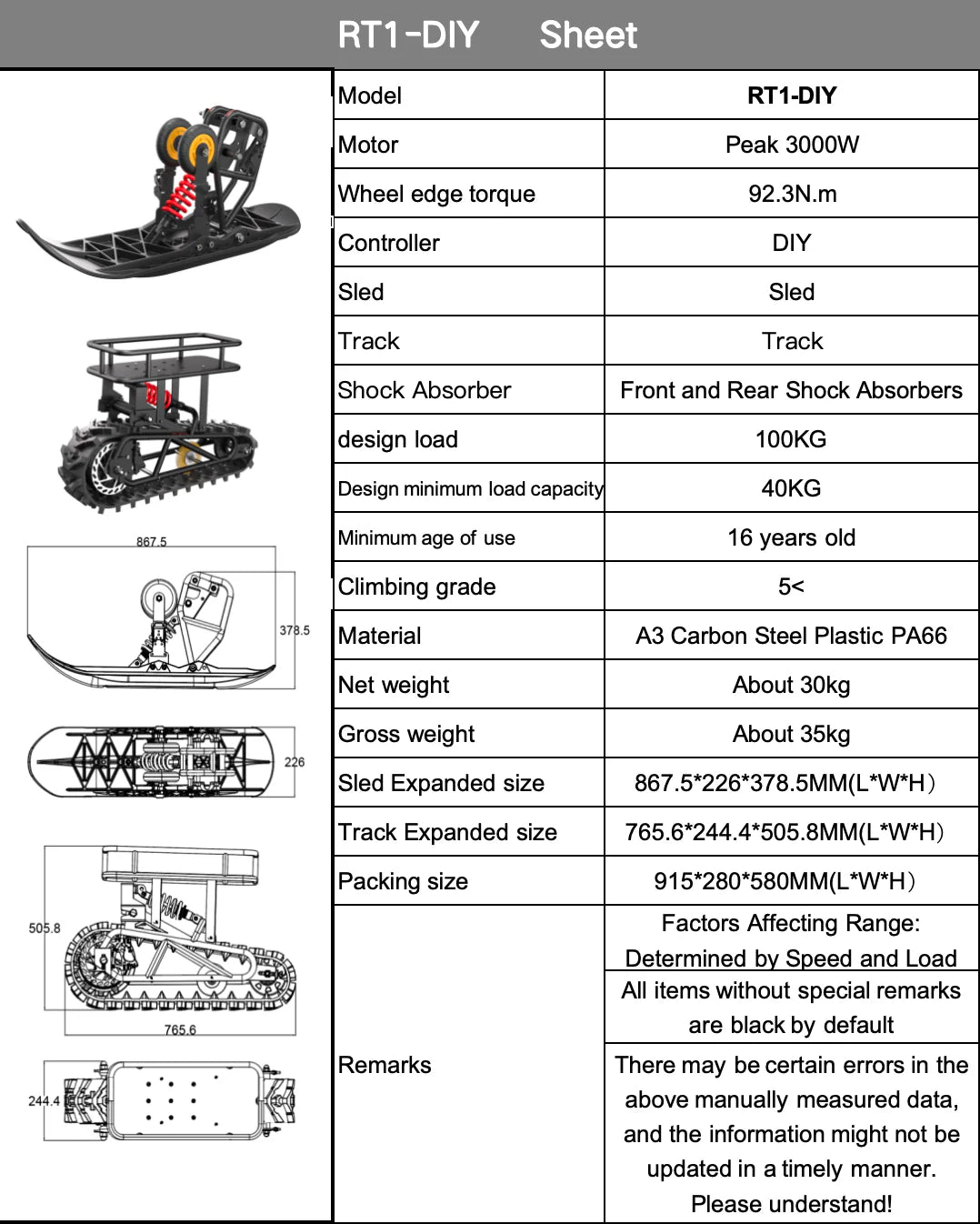 Riding’times GT73 Pro / GT54 Pro 3000W Electric Bike Snow Track Kit