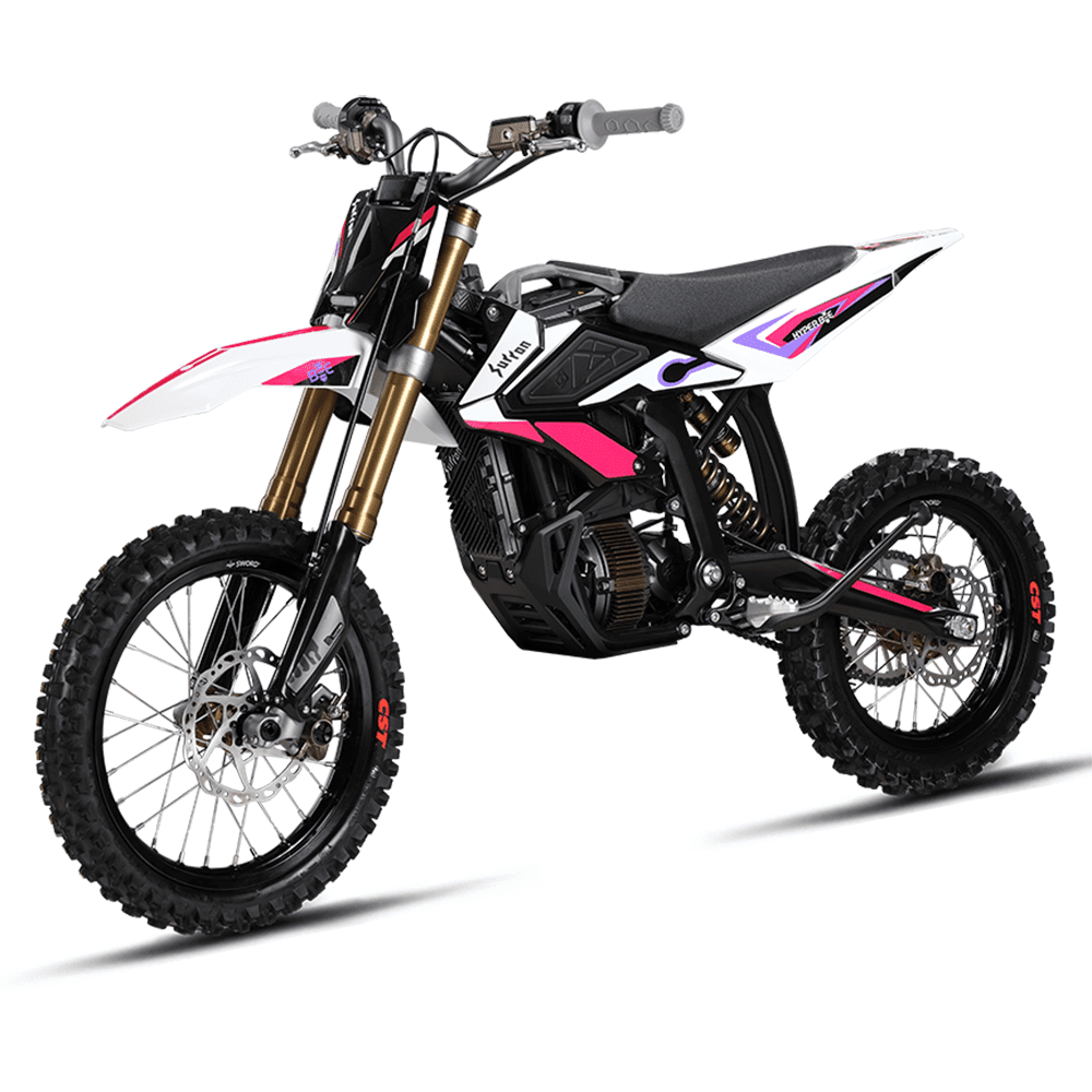 White and pink dirt bike on a white background