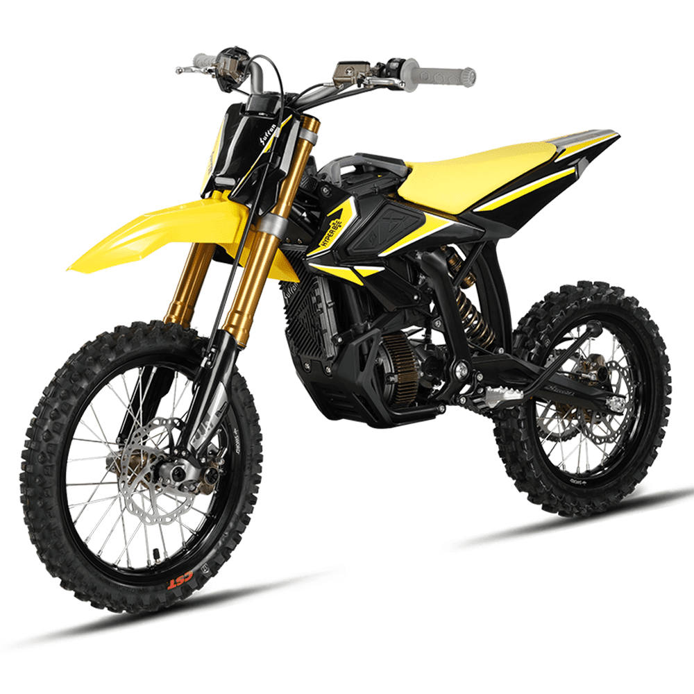 Yellow and black dirt bike on a white background