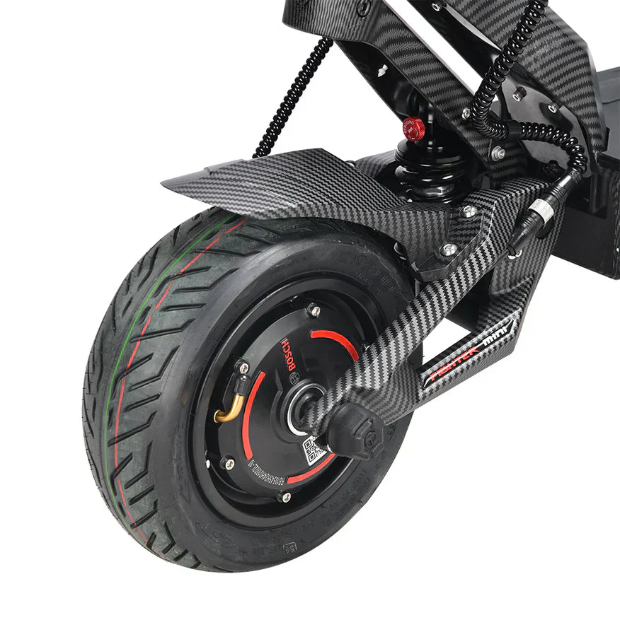 Teverun Fighter Mini PRO electric scooter with dual motors, NFC, GPS, and hydraulic disc brakes at Wilson’s Electric Scooter Store