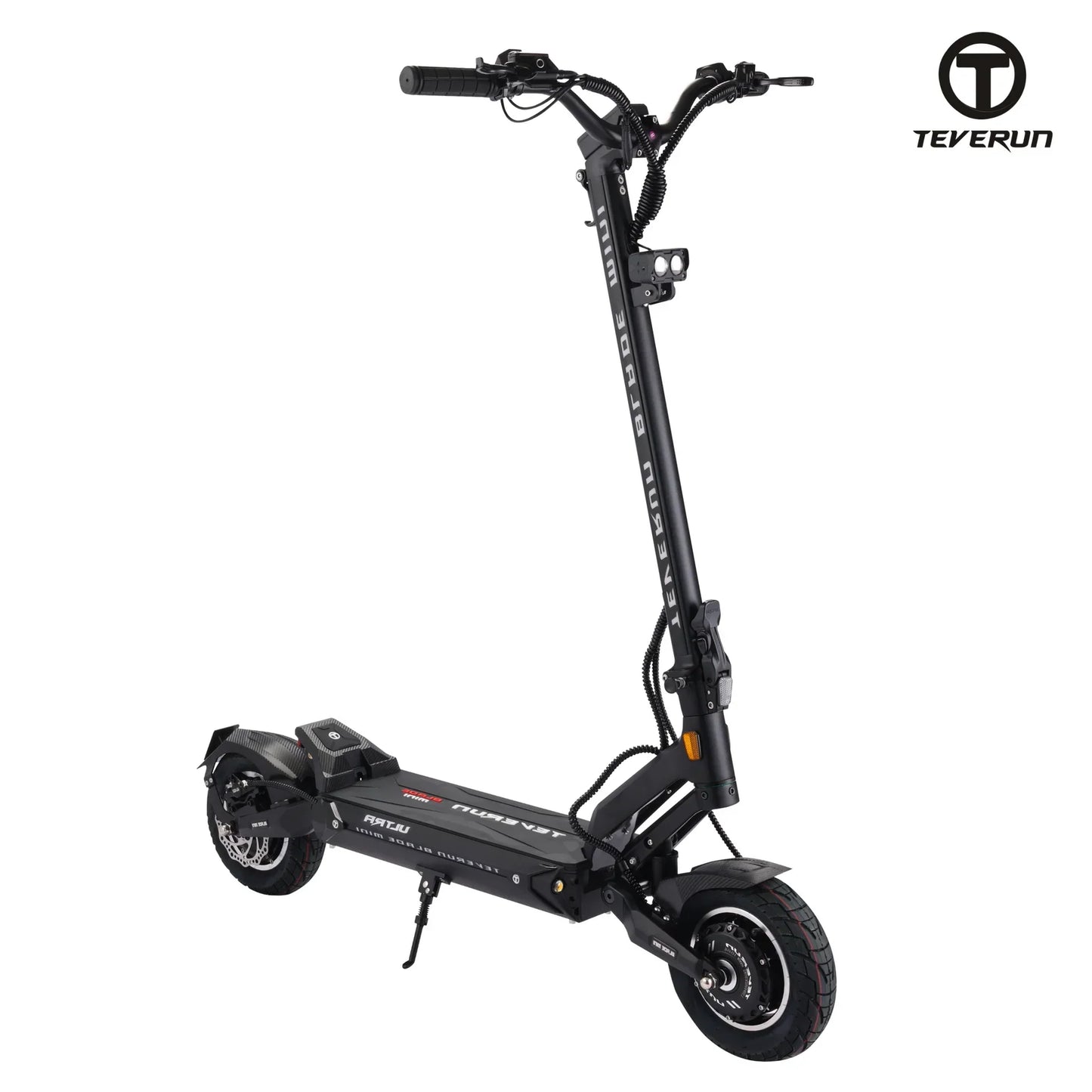 Teverun Blade Mini Ultra electric scooter with dual 3300W motors, 60V battery, hydraulic brakes, and IPX6 water resistance.