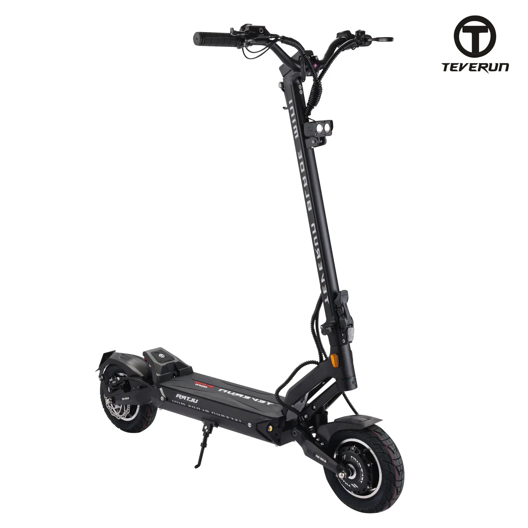 Teverun Blade Mini Ultra electric scooter with dual 3300W motors, 60V battery, hydraulic brakes, and IPX6 water resistance.
