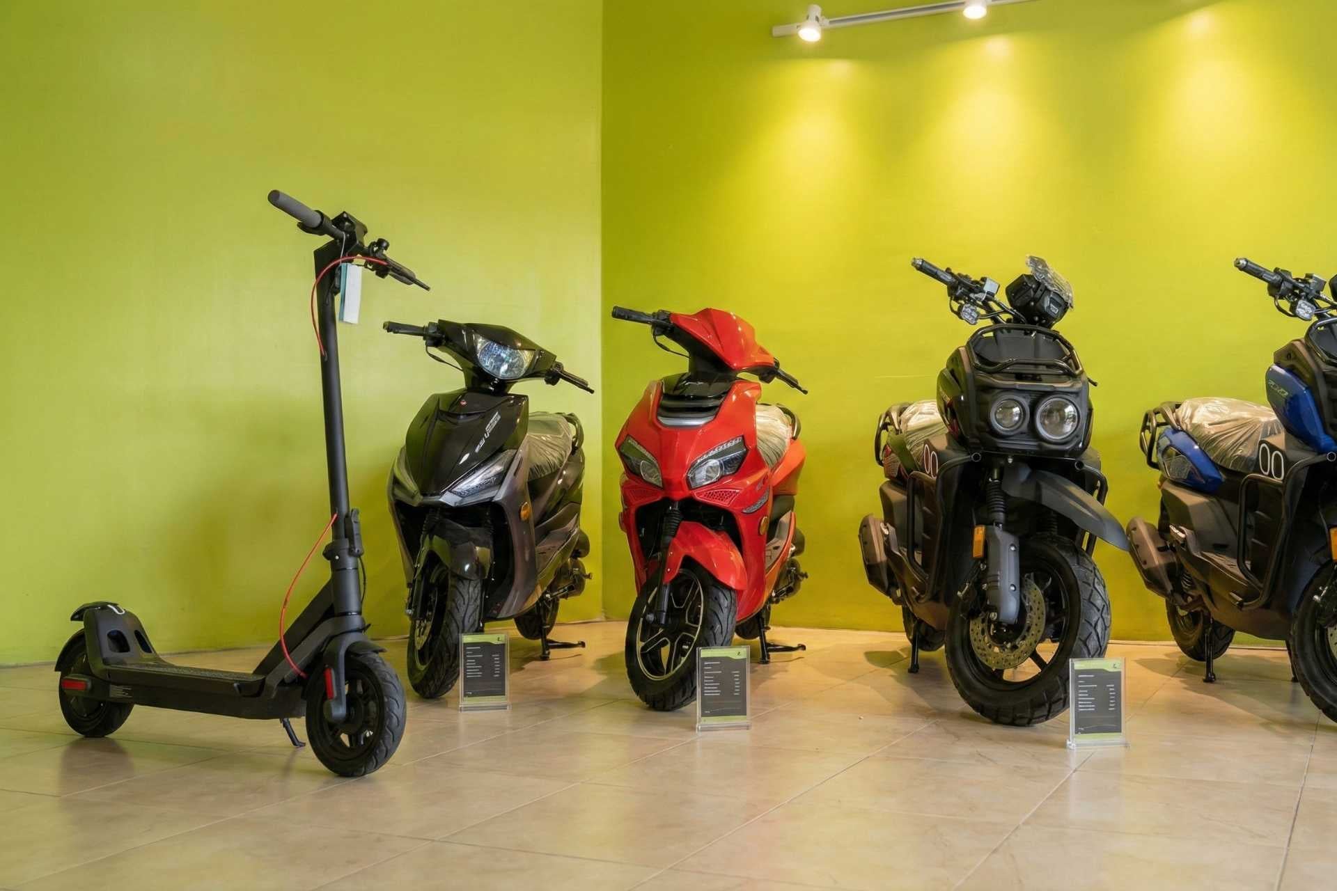 Electric bikes and motorcycles on display in Wilson's store